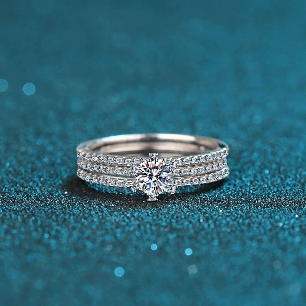 Certified 1ct. t.w.  Moissanite Diamond Engagement Ring Set NEW - Picture 3 of 9